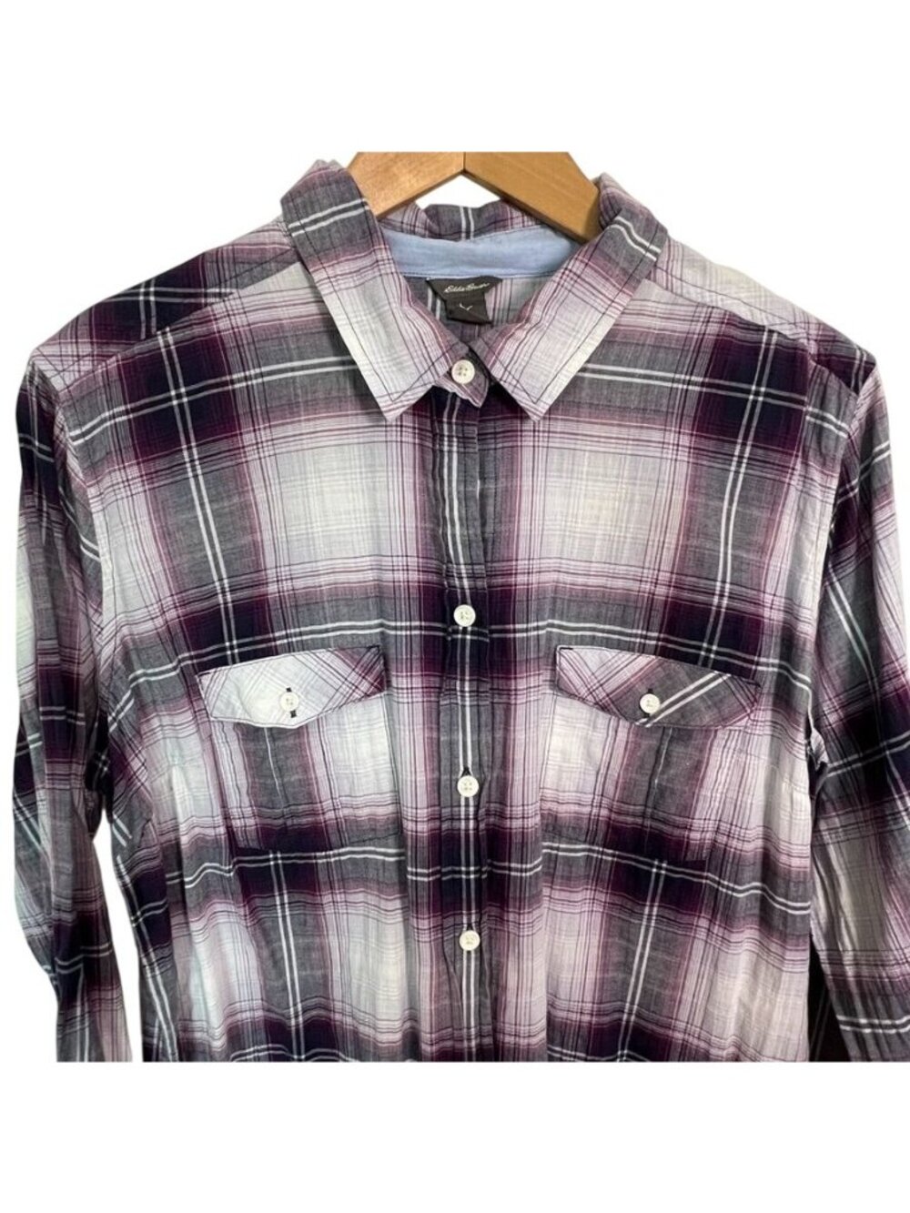 Eddie Bauer Women TXL Cotton Flannel Shirt Plaid Button Up Granola Cabincore - Picture 2 of 14